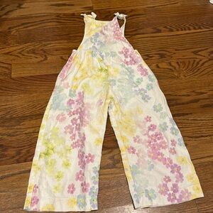 Zara White Floral Wide-Leg Jumpsuit with Pink Yellow Blue Flowers